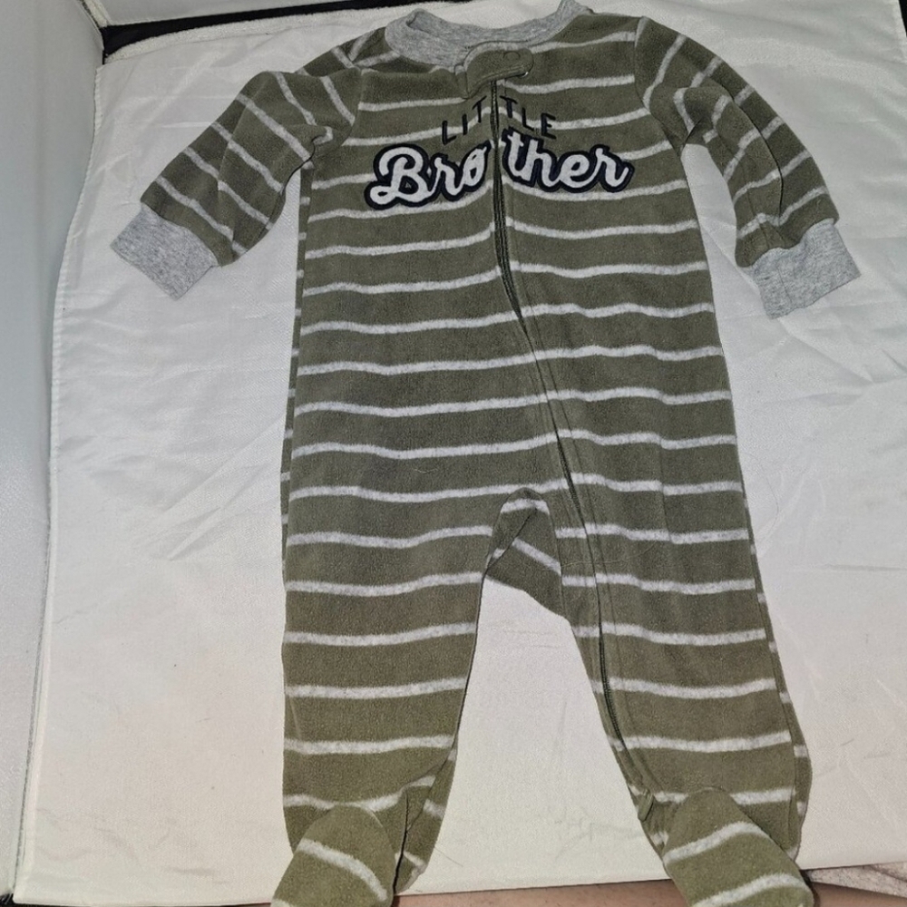 Carter's Green and Gray Striped Footie Onesie 3 Months